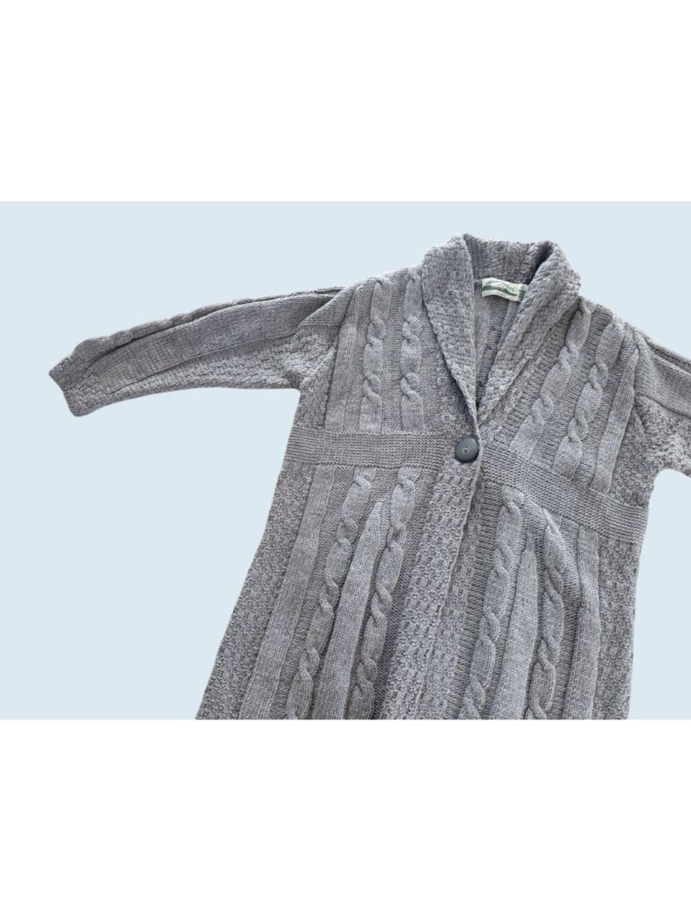 Vintage ARAN CRAFTS Made in Ireland Wool Grey Cardigan Sweater Sz L - Picture 5 of 8